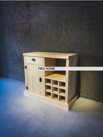 Resim FIRU HOME Rustik Ahşap Şaraplık Büfe Doğal Ahşap Bar Dolabı, Şarap Saklama, 9 Şişe Kapasiteli 