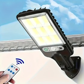 Resim 1 adet Dış Mekan Güneş Enerjili Sokak Lambası, Hareket Sensörlü LED Güvenlik Sel Işıklı Güneş Enerjili Sokak Lambası Alacakaranlık'tan Şafağa Uzaktan Kumandalı Bahçe ve Avlu için 3 Akıllı Aydınlatma Modu 