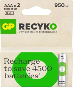 Resim Recyko 1000 mAh 1.2V AAA Boy NiMH İnce Şarjlı Pil 2'li Kart 