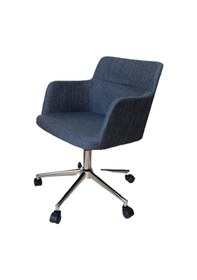 Resim Ofis Sandalyesi Siyah Metal Ayaklı Lacivert Keten Kumaş 