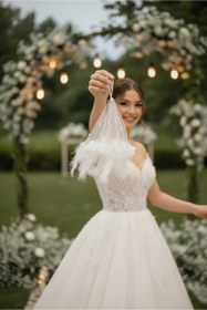 Resim Happyline İncili Tüylü Beyaz Gelin Damat Halay Mendili Nedime Söz Nişan Düğün 