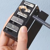 Resim Manuel Çift Delikli Makyaj Kalemi Açacağı, Dahili Toz Toplayıcı ve Havalandırma - Taşınabilir Ergonomik Tasarım, Kaşlar & Makyaj Kalemleri için Pil Gerekmez - Kompakt Hassas Seyahat Bakım Aracı, Kaş Kalemi Açacağı, Çift Amaçlı Tasarım, Metalik Talaş Toplayıcı 