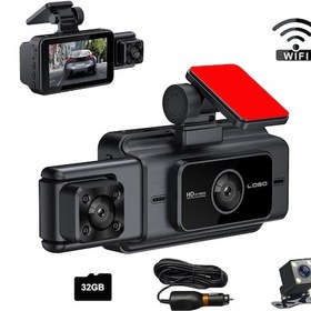Resim Wifi Araç Sürüş Kaydedici, Araç İçi Dvr, Kablosuz Yüksek Çözünürlüklü 1080p Kızılötesi Gece Görüşü Ve Aracın Ön Ve Arka Üç Lensiyle Aynı And 
