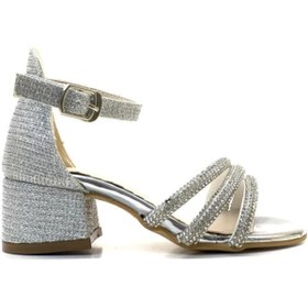 Resim Prego Taş Biye Detaylı Tokalı Çocuk Abiye Ayakkabı GUMÜŞ 