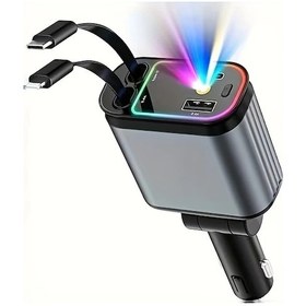 Resim Gaojunshop01 Metalik Gri Yıldız Işıklı 66w 4ü1 Açılır Araç Şarj Cihazı Type C İphone Uyumlu Kablolu 