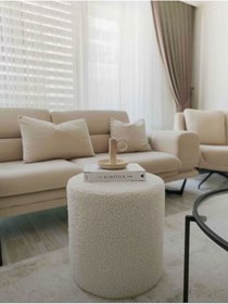 Resim WEBPANYA Handmade Kırık Beyaz Tedy Kumaş Silindir Dekoratif Pufidik Puf Bench 