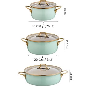 Resim Bonera Vintage Emaye Güveç 6 Parça Tencere Seti Su Yeşili 