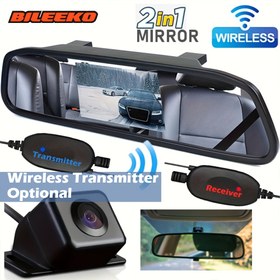 Resim Bileeko 2-in-1 Araba İç Ayna ve Arka Görüş Kamera Kiti - Seçenekli Kablosuz Verici ile Kablosuz Alıcı, Gerçek Zamanlı Kamera Sistemi, Kolay Kurulum, Yüksek Çözünürlüklü Kamera, Araba Güvenliği Yükseltme | Şık Siyah Tasarım | Kablosuz Verici Özelliği, Araba Ayna Aksesuarları 