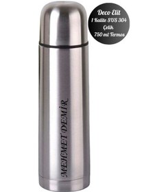 Resim Kişiye Özel 750 Ml Çift Katmanlı Sus 304 Çelik İnox Termos 12 Saat Sıcak Soğuk Tutma Gümüş 