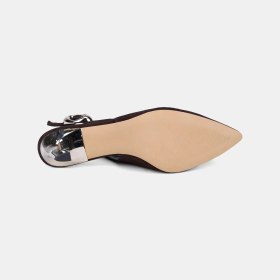 Resim Desa Kadın Acı Kahve Slingback Sivri Burunlu Süet Stiletto 