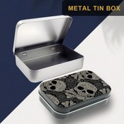 Resim 1 Adet Gotik Kafatası Desenli Metal Teneke Kutu - Menteşeli Kapaklı Dayanıklı Demir Kompakt Dikdörtgen Saklama Kabı, Takılar, Makyaj ve Küçük Eşyalar için Taşınabilir Seyahat Organizatörü - Klasik Stil Ev Dekoru, Seyahat Depolama Kabı, Gotik Tarz Dekor, Menteşe Özellikli 