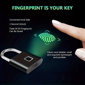 Resim Kompakt akıllı parmak izi kilidi - anahtarsız güvenlik, USB şarj edilebilir, hafif alüminyum - valizler ve sırt çantaları için ideal 