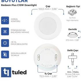 Resim Redeem Plus C10W Downlight, Titreşimsiz, Göz Konforu, 681 Lümen, Doğal Beyaz, 4000 Kelvin Beyaz 