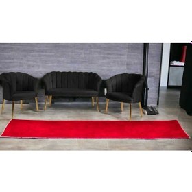 Resim Garden House Siyah Kumaş Metal Gold Ayaklı Papatya Çay Seti Koltuk Takımı Bekleme- Ofis Koltuk Takımı Siyah 