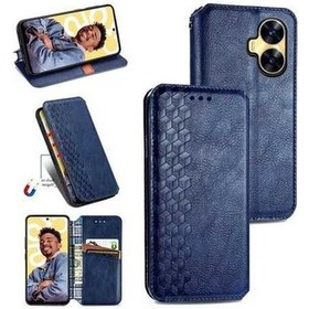 Resim Wholesale00 Realme C55 İçin Kübik Izgara Preslenmiş Manyetik Deri Kılıf, Kart Yuvası Ve Tpu Malzeme 