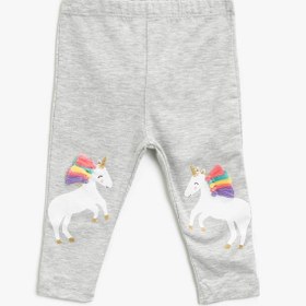 Resim Kız Bebek Unicorn Baskılı Püsküllü Tayt 