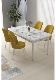 Resim Canisa Concept Nil Serisi 70x110 Sabit Mutfak Masası Takımı Beyaz Mermer Desen Masa 4 Hardal Sandalye Beyaz Masa-hardal Sandalyeler 