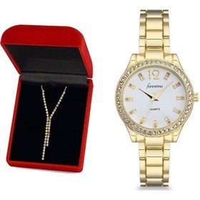 Resim Forentina Bayan Sarı Metal Kol Saati Su Yolu Kolye Kombin Set PS2 