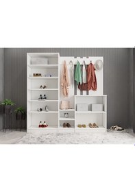 Resim Flora Aynalı Portmanto Vestiyer - Ücretsiz Kurulum - Beyaz 175 cm 