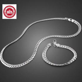 Resim Moda ve Trend Hard NYC Stili 2 Parça Takı Seti S925 Saf Gümüş, Şık 5Mm Tam Yan Kolye + Bilezik Küba Zinciri Erkekler ve Kadınlar İçin, Günlük Düğün Partisi Rahat Giyim İçin Çift Hediyesi, Doğum Günü Hediyesi 