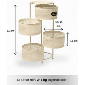 Resim 4 Katlı Tepsili Metal Sebzelik Açılır Metal Patates Soğan Meyvelik Sepeti Rafı Krem Krem 