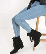 Resim Siyah Püsküllü Süet Deri Western Kadın Bot 040-2022 CassidoShoes