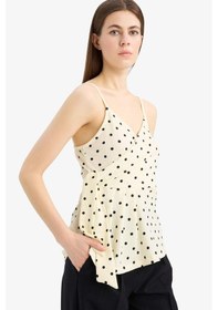 Resim DeFacto Slim Fit Dar Kesim Puantiye V Yaka Bürümcük Askılı Bluz F0086AX25SPYL504 