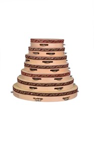 Resim Tef Atölyesi Deri Tef 40 cm Ahşap 6 Zilli Tef Kına Tefi 1 Adet 