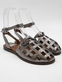 Resim Heyzen TAŞ DETAYLI KAFES DERİ SANDALET PLATİN 