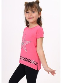 Resim Toontoy Kids Toontoy Kız Çocuk T-shirt Yıldız Baskı Fuşya 
