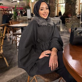 Resim Violet kürk panço - füme - Standart beden 