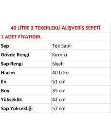 Resim Marketix Tekerlekli Plastik Market Alışveriş El Sepeti 40 Litre Kırmızı 1 Adet 