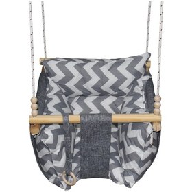 Resim Ahşap Çocuk & Bebek Salıncağı Gri Renk Minder Yastık Ve Diş Halkalı Tavan Salıncak 