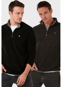 Resim Buratti Slim Fit Anti-Pilling Tüylenme Yapmayan Bato Yaka Şardonlu 2'Li Paket Erkek Polar 5906001S2 Antrasit-Siyah 