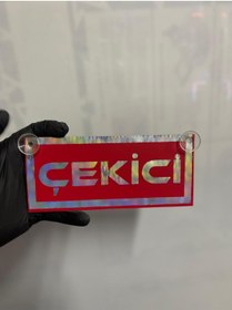 Resim HBSİ Kırmızı Renk Üzeri Hologram Çekici Yazılı Vantuzlu Cam Süsü 