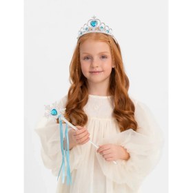 Resim Karlar Ülkesi Elsa Mavi Kalp Tacı ve Kar Temalı Asa Seti 