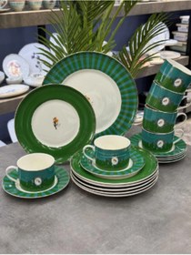 Resim ACAR Lumiere Yeşil 6 Kişilik 19 Parça Porselen Pasta-İkram Seti NCY-08548 