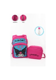 Resim 3 Gözlü Tüylü Kuromi İlkokul Çantası + Beslenme + Suluk - Kuromi İlkokul Kız Çantası Mini Kafalı Pembe 