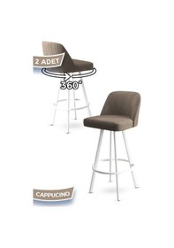 Resim Canisa Atex Serisi 2 Adet Cappucino Sandalye 360 C Döner Bar Sandalyesi Babyface Kumaş Beyaz Metal Ayaklı Sandalye Cappuccino Ayakları Beyaz 