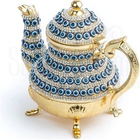 Resim Nazar Ve Swarovski Taşlı Dekoratif Demlik Sefa Altın 