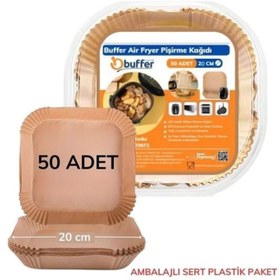 Resim BUFFER® 50 Adet Air Fryer Pişirme Kağıdı Tek Kullanımlık Yağ Geçirmez Yapışmaz Kare Tabak Model PVC 