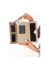 Resim Tuldar Kadın Deri Desenli Telefon Kağıt Para Bölmeli Kartlık Ve Cüzdan Tul552 Bej 