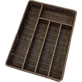 Resim Rattan Örme Çekmece İçi Kaşıklık Organizer 5 Bölmeli Kahve 
