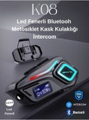 Resim K08 Led Fenerli İntercom Bluetooth Motosiklet Kask Kulaklığı İntercom Kulaklık 