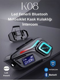 Resim K08 Led Fenerli İntercom Bluetooth Motosiklet Kask Kulaklığı İntercom Kulaklık 