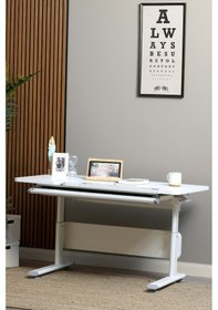 Resim Vega Simple Yükseklik Ayarlı Beyaz Ahşap Masa, Oyuncu Ve Bilgisayar Masası, Modern Çalışma Masası Gri 