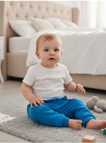 Resim Erkek Çocuk Pamuklu Lastikli Duble Paça Eşofman Altı-16388 Mavi 