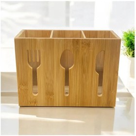 Resim Bambu 3 Bölmeli Kaşıklık Tezgah Üstü Organizer Çatal Kaşık Bıçak 