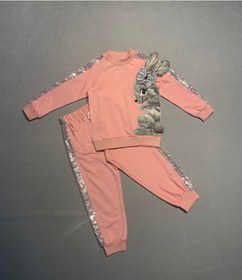 Resim 1-2-3 Yaş Payetli Pelüş Tavşan Desenli Likra Penye Kumaş Sweat Pantolonlu Kız 2li Çocuk Takımı 001 