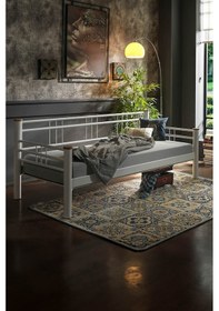Resim Kappis Daybed Tek Kişilik Sedir Metal Karyola 90x200 Beyaz Ahşap Latalı 
